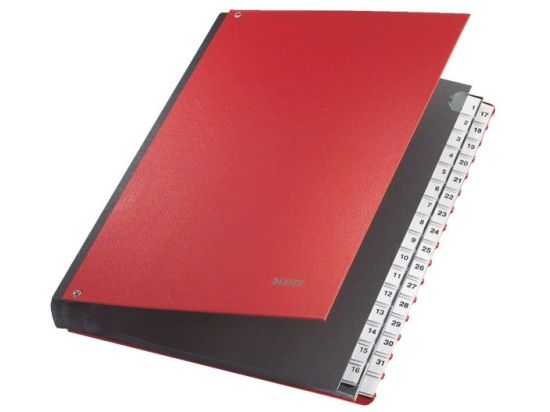 Pultordner, Leitz 5931-00-25 (59310025), A4, 32 Fächer, 1-31, Pappe/PP-Folie, Kunststoff-Tabe, rot