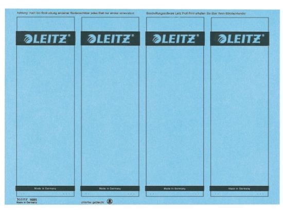 Ordner-Rückenschild Etiketten Leitz 1685-20-35 16852035 192 x 61,5 mm kurz/breit, selbstklebend, mit Aufdruck, blau, PC-beschriftbar, Inkjet Laser Kopierer, Pack 100 Stk/25 Blatt