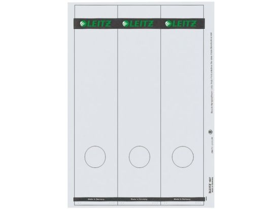 Ordner-Rückenschild Etiketten Leitz 1687-00-85 16870085 285 x 61,5mm lang/breit, selbstklebend, mit Aufdruck, grau, PC-beschriftbar, Inkjet Laser Kopierer, Pack 75 Stk/25 Blatt