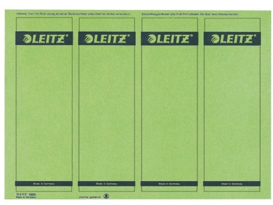 Ordner-Rückenschild Etiketten Leitz 1685-20-55 16852055 192 x 61,5 mm kurz/breit, selbstklebend, mit Aufdruck, grün, PC-beschriftbar, Inkjet Laser Kopierer, Pack 100 Stk/25 Blatt