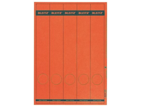 Ordner-Rückenschild Etiketten, Leitz 1688-00-25 (16880025), 285 x 39 mm lang/schmal, selbstklebend, mit Aufdruck, rot, PC-beschriftbar, Laser Kopierer, Pack 125 Stk/25 Blatt