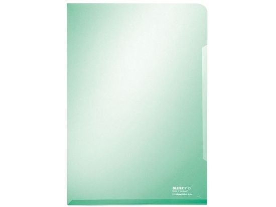 Sichthüllen Leitz 4153-00-55 41530055 Premium A4, PVC, 150my, oben und rechts offen, glasklar, grün, Pack 100 Stk