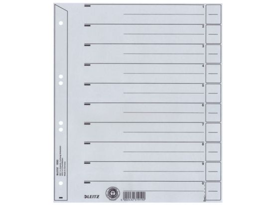 Trennblatt, Leitz 1650-00-85 (16500085), für A4, 238 x 300mm Kraftkarton, 6-fach gelocht, verstärkt, grau, Pack 100 Stk
