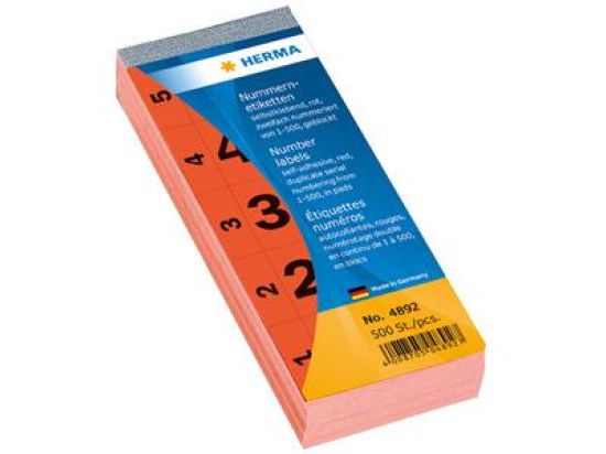 Nummernblock Herma 4892 2-fach/rot selbstklebend 1-500 28x56mm