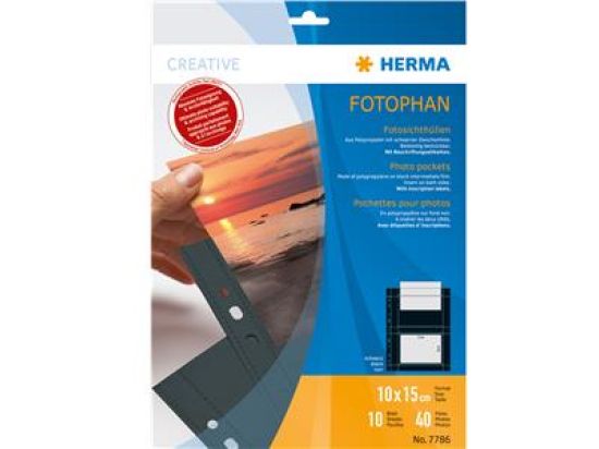 Fotosichthülle, Herma 7786, Fotophan, 10x15cm-quer schwarz 8-Fotos, Pack 10 Stk
