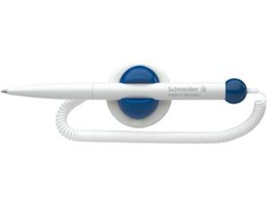 Kugelschreiber mit Halterung Schneider 4120 Klick-Fix-Pen M, Wechselmine, Teleschnur, selbstklebend, dokumentenecht, Schreibfarbe blau