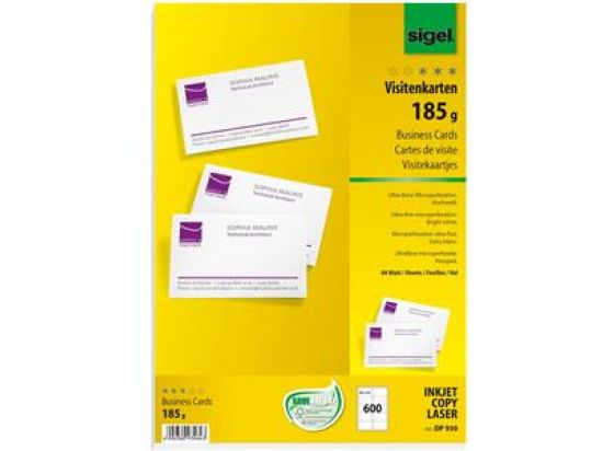 Visitenkarten Sigel DP930 hochweiß 170g 85x55mm MP, Pack 600 Stk