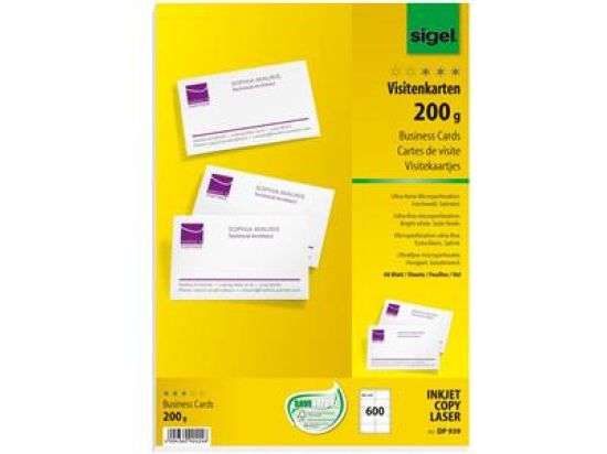 Visitenkarten Sigel DP939 hochweiß 200g 85x55mm MP, Pack 600 Stk