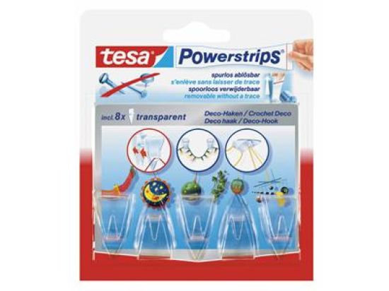 Selbstklebender Deko-Haken, Tesa 58900-00013-03, Powerstrips, transparent, Pack 5 Stk