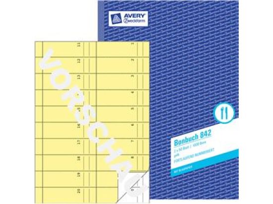 Bonbuch Avery Zweckform 842 A4, 1000Bons, mit Blaupapier, gelb