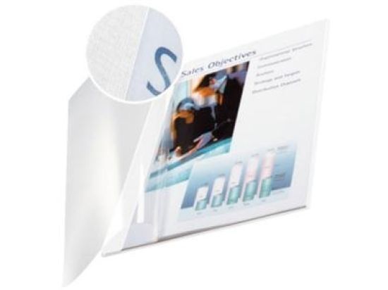 Buchbindemappen Leitz 7398-00-01 73980001 impressBIND, Premium A4, Soft Cover, 3,5 mm, Leinen, transparente Vorderseite, weiß, Pack 10 Stk