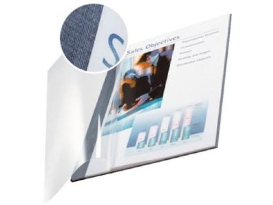 Buchbindemappen Leitz 7398-00-35 73980035 impressBIND, Premium A4, Soft Cover, 3,5 mm, Leinen, transparente Vorderseite, blau, Pack 10 Stk