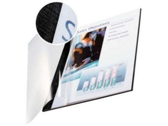 Buchbindemappen Leitz 7414-00-95 74140095 impressBIND A4, Soft Cover, 10,5 mm, Leinen, transparente Vorderseite, schwarz, Pack 10 Stk
