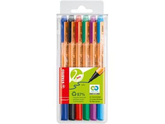 Filzschreiber Stabilo 6088/6 GREENpoint 6er-Etui rot, grün, blau, schwarz, türkis, lila, Pack 5 Stk