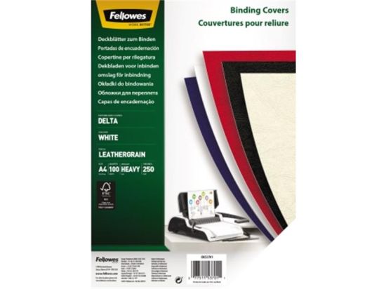 Kartondeckel Fellowes CRC53701 Delta A4 250g Lederstruktur weiß, Pack 100 Stk
