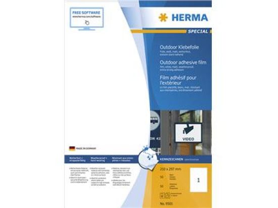 Outdoor Klebefolie Herma 9501 Special 210 x 297 mm weiß Klebefolie wetterfest, Laser, Pack 50 Stk