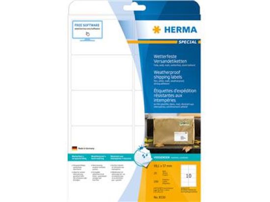 Versand-Etiketten Herma 8330 Special 99,1 x 57 mm Folie, selbstklebend, wetterfest, weiß, Laser, Pack 250 Stk/25 Blatt