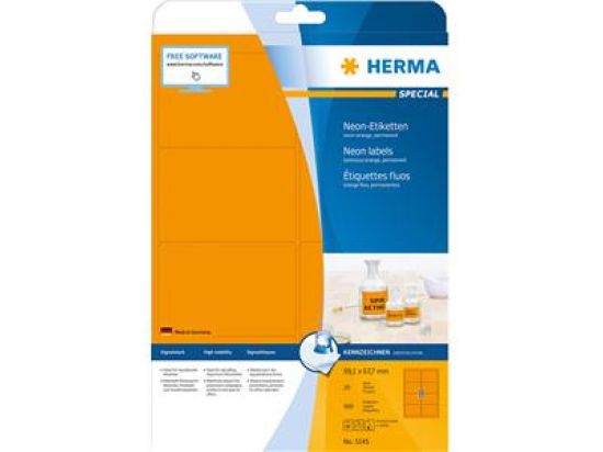 Etiketten Herma 5145 Special 99,1 x 67,7 mm selbstklebend, neon-orange, Inkjet Laser Kopierer, Pack 160 Stk/20 Blatt