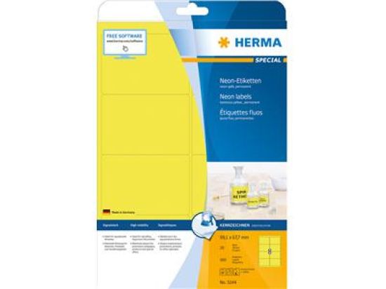 Etiketten Herma 5144 Special 99,1 x 67,7 mm selbstklebend, neon-gelb, Inkjet Laser Kopierer, Pack 160 Stk/20 Blatt