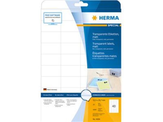 Etiketten Herma 4684 Special 52,5 x 29,7 mm Folie, transparent, matt, selbstklebend, Laser, Pack 1000 Stk/25 Blatt