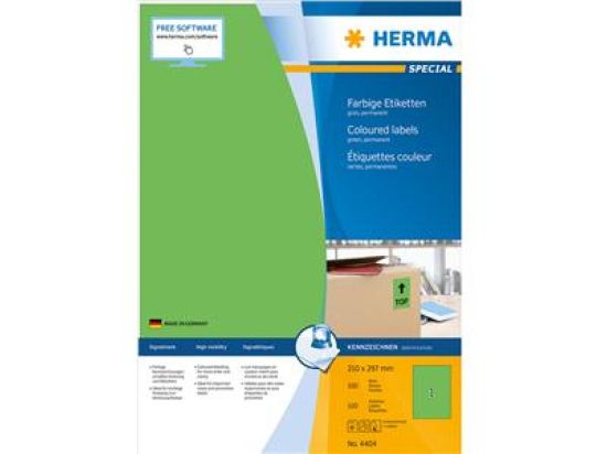 Etiketten Herma 4404 Special 210 x 297 mm selbstklebend, grün, Inkjet Laser Kopierer, Pack 100 Stk/100 Blatt