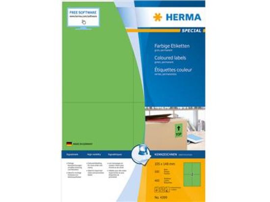 Etiketten Herma 4399 Special 105 x 148 mm selbstklebend, grün, Inkjet Laser Kopierer, Pack 400 Stk/100 Blatt