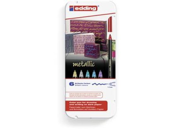 Fasermaler Edding 1200 4-1200-6 1-3mm, Rundspitze, auswaschbar, 6er-Etui, gold, silber, rot-metallic, blau-metallic, grün-metallic, violett-metallic