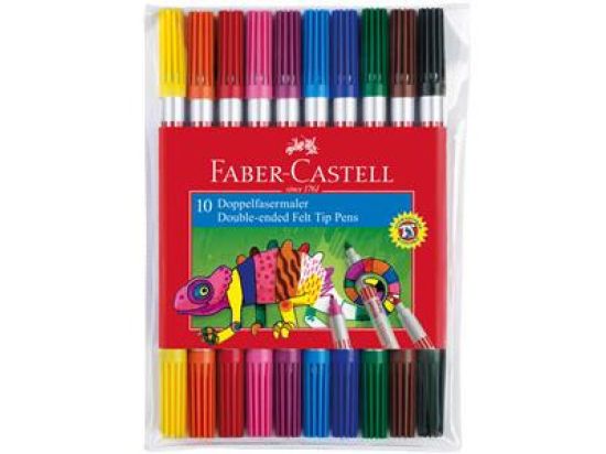 Doppelfasermaler Faber-Castell 151110 1mm+3-5mm, 2 Spitzen, auswaschbar, 10er-Etui, 10 Farben