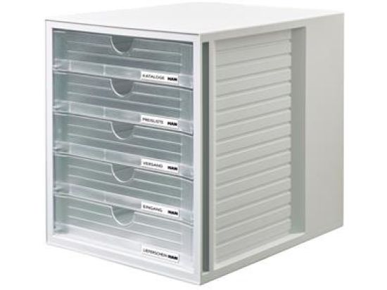 Schubladenbox HAN 1450-63 Systembox klar-transluzent/lichtgrau 5-geschlossene Schubladen