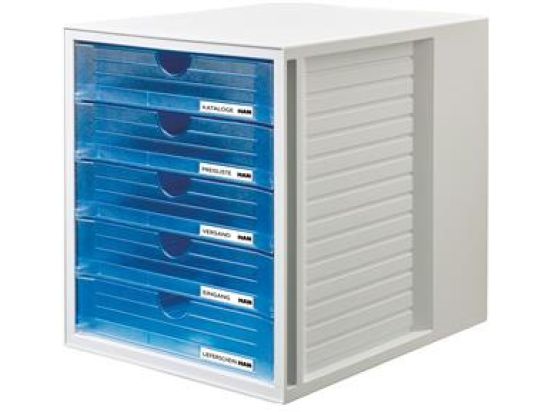 Schubladenbox HAN 1450-64 Systembox blau-transluzent/lichtgrau 5-geschlossene Schubladen