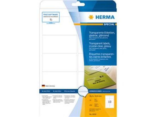 Etiketten Herma 8018 Special 96 x 50,8 mm transparent Folie wetterfest, Laser, Pack 250 Stk