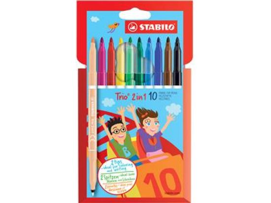 Filzstift Stabilo 222/10-01 Trio 2in1 Etui 10 Stück, farbig sortiert, Pack 6 Stk