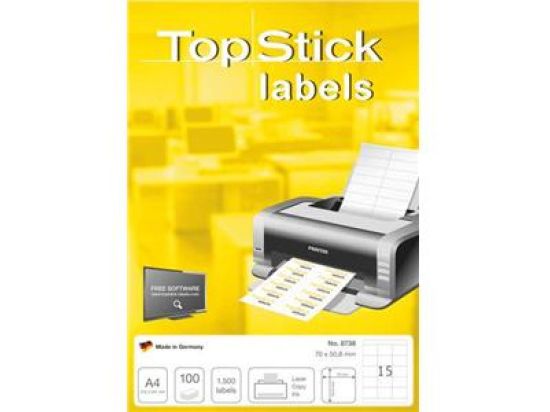 Etiketten, Topstick, 70 x 50,8 mm weiß, Inkjet Laser Kopierer, Pack 10 x 1500 Stk/100 Blatt
