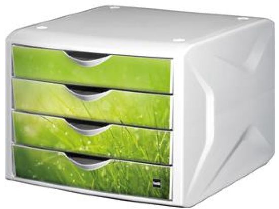 Schubladenbox Helit H6129650 chameleon springtime 4-Schübe weiß/grün IML Dekor