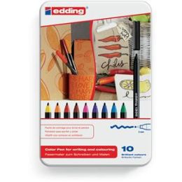 Fasermaler Edding 1300 4-1300-10 2mm, Rundspitze, auswaschbar, 10er-Etui, schwarz, rot, blau, grün, gelb, orange, braun, violett, rosa, hellblau