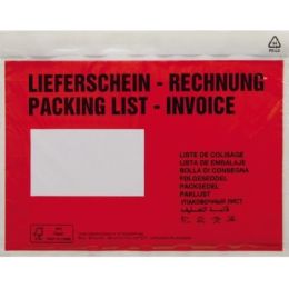 Begleitpapiertaschen 161276200 C6, Aufdruck: Lieferschein - Rechnung, Folie, selbstklebend, rot-transparent, Pack 250 Stk