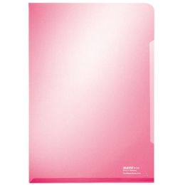 Sichthüllen Leitz 4153-00-25 41530025 Premium A4, PVC, 150my, oben und rechts offen, glasklar, rot, Pack 100 Stk
