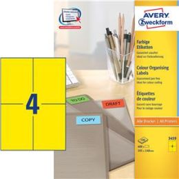 Etiketten Avery Zweckform 3459 105 x 148 mm selbstklebend, gelb, Inkjet Laser Kopierer, Pack 400 Stk/100 Blatt