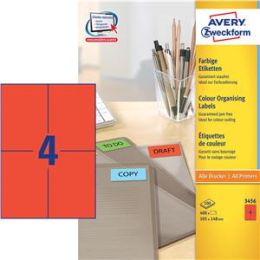 Etiketten Avery Zweckform 3456 105 x 148 mm selbstklebend, rot, Inkjet Laser Kopierer, Pack 400 Stk/100 Blatt
