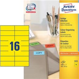Etiketten Avery Zweckform 3455 105 x 37 mm selbstklebend, gelb, Inkjet Laser Kopierer, Pack 1600 Stk/100 Blatt