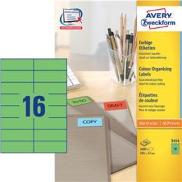 Etiketten Avery Zweckform 3454 105 x 37 mm selbstklebend, grün, Inkjet Laser Kopierer, Pack 1600 Stk/100 Blatt