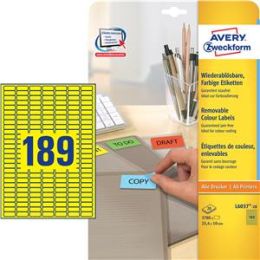Etiketten Avery Zweckform L6037-20 25,4 x 10 mm gelb, selbstklebend, wiederablösbar, Inkjet Laser Kopierer, Pack 3780 Stk/20 Blatt