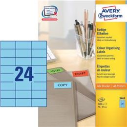 Etiketten Avery Zweckform 3449 70 x 37 mm selbstklebend, blau, Inkjet Laser Kopierer, Pack 2400 Stk/100 Blatt
