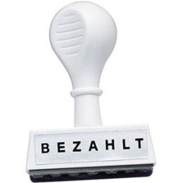 Textstempel Wedo 1939 193 9 Text: "BEZAHLT", Kunststoff, weiß
