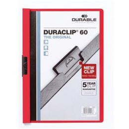 Klemmmappe, Durable 2209-03 (220903), Duraclip 60, A4, Hartfolie, rot