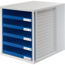 Schubladenbox HAN 1401-14 lichtgrau/blau 5-Schübe offene Schubladen