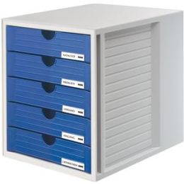 Schubladenbox HAN 1450-14 Systembox lichtgrau/blau 5-Schübe geschlossene Schubladen