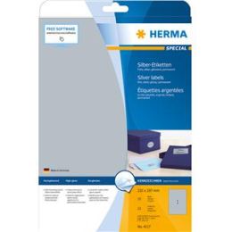 Silber-Etiketten Herma 4117 Special 210 x 297 mm Folie, hochglänzend, selbstklebend, silber, Laser Kopierer, Pack 25 Stk/25 Blatt