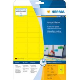 Etiketten Herma 4366 Special 45,7 x 21,2 mm selbstklebend ablösbar, gelb, Inkjet Laser Kopierer, Pack 960 Stk/20 Blatt