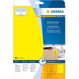 Etiketten Herma 4421 Special 210 x 297 mm A4 selbstklebend ablösbar, gelb, Inkjet Laser Kopierer, Pack 20 Stk/20 Blatt